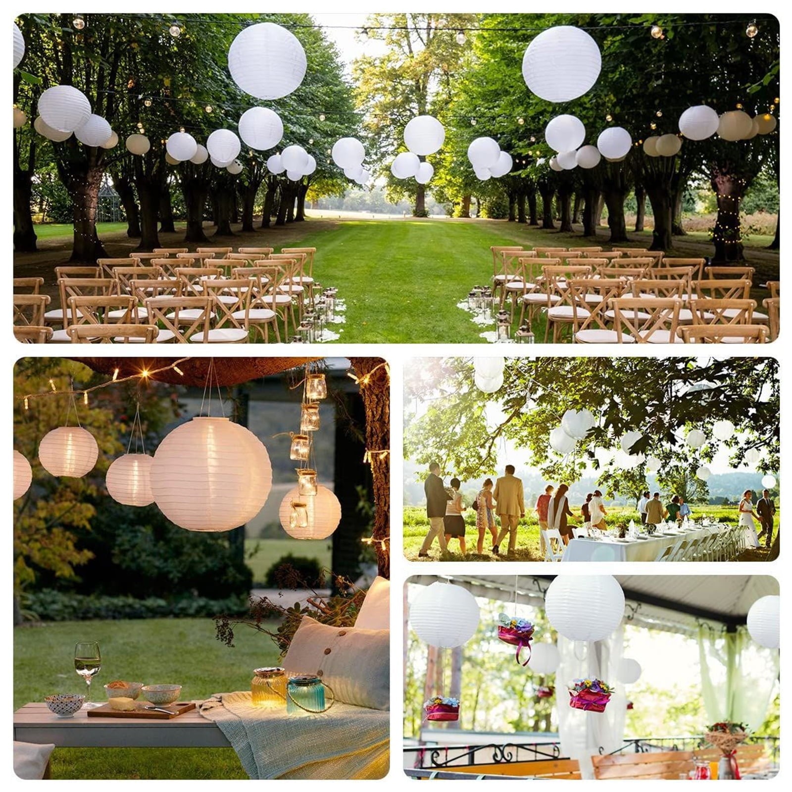 20 Pcs White Paper Lanterns Decorative Hanging Round Paper Lanterns Lamp For Anniversary Wedding Birthday Baby Shower Party Decoration Home Decor - No Lights