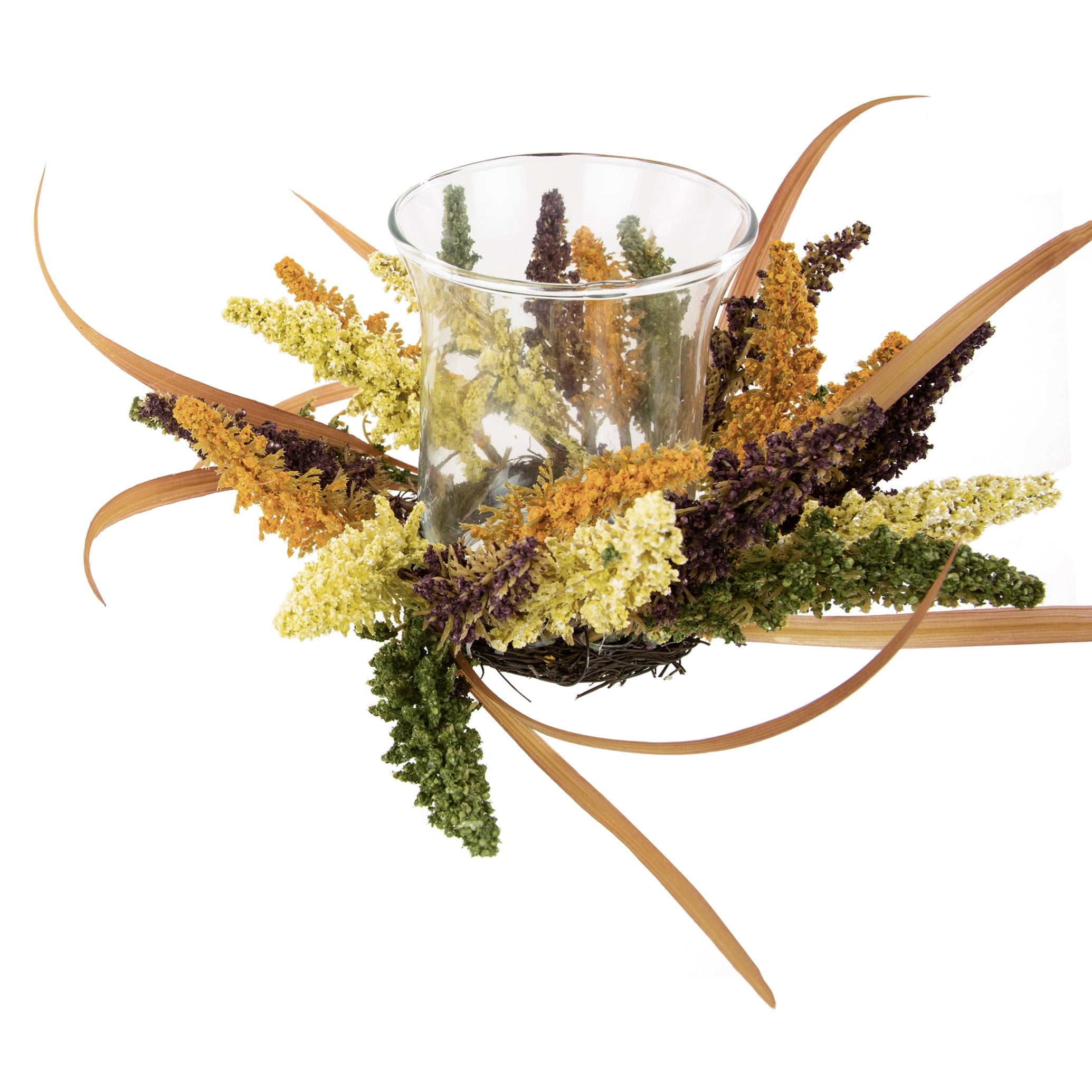 Northlight Autumn Harvest Pillar Candle Holder with Artificial Fall Foliage - 18" x 6"