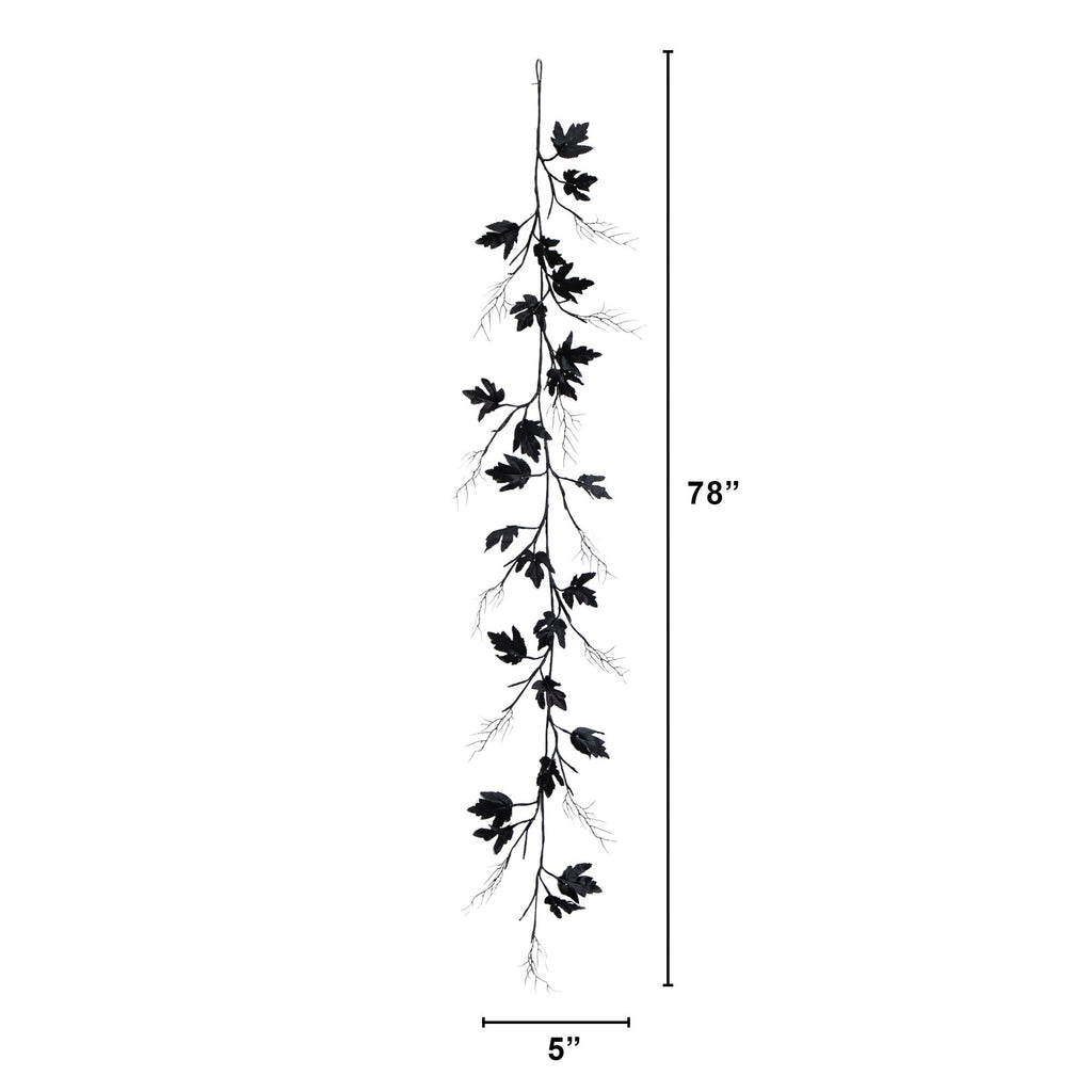 Nearly Natural 6.5ft. Pre-Lit Artificial Halloween Black Maple Garland with 48 Orange & Purple LED Lights