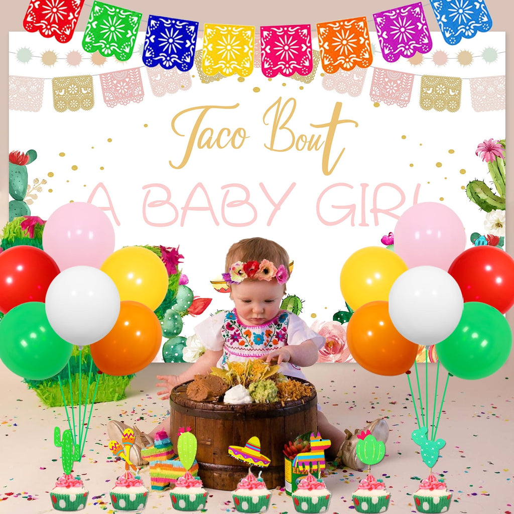 Taco Bout A Baby Girl Mexican Theme Baby Shower Decorations Welcome Baby Girl with Fiesta Backdrop Cake Toppers for Cinco de Mayo Girl Baby Shower Party Supplies