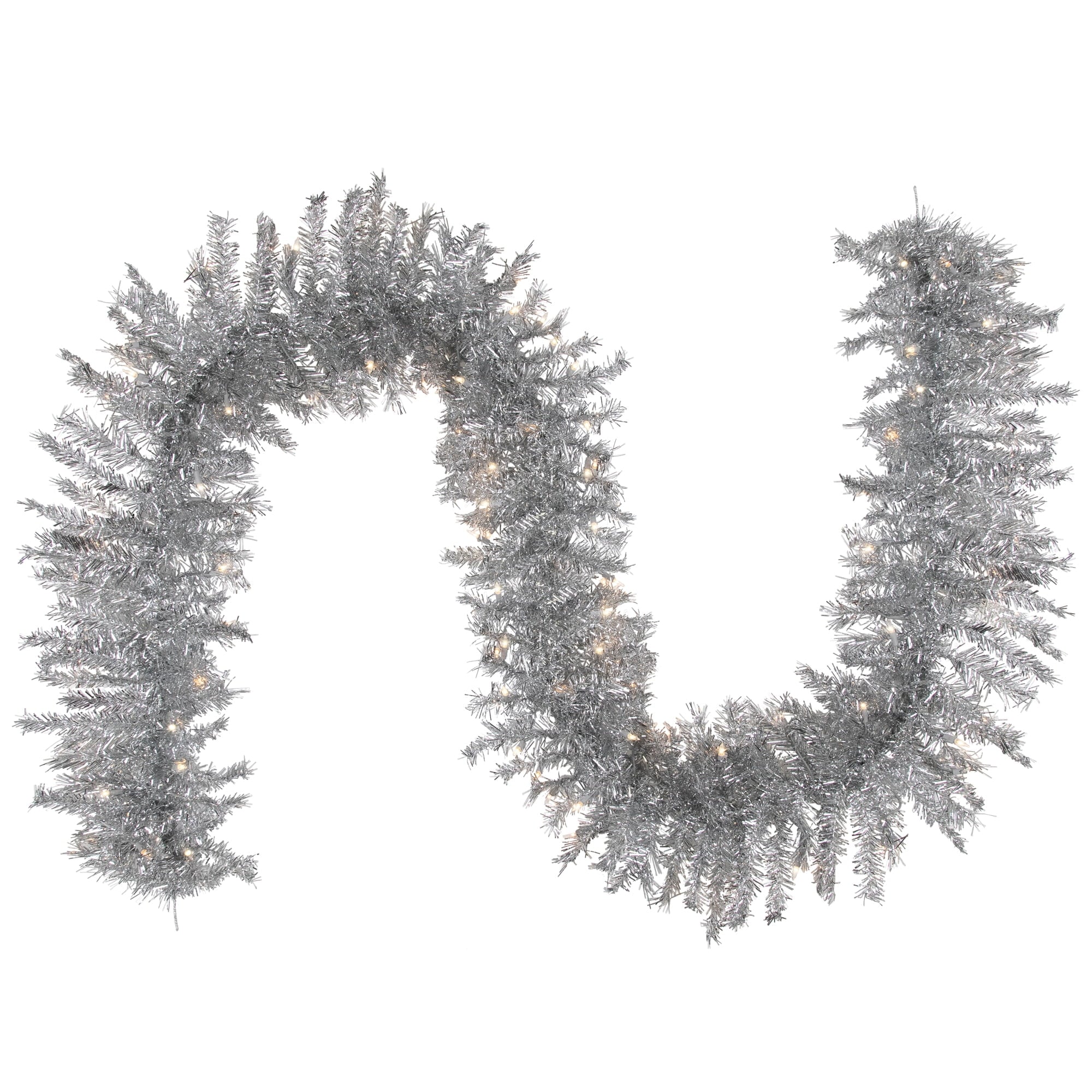 Northlight Prelit Clear Incandescent Corded Tinsel Artificial Christmas Garland, 4" (Silver)