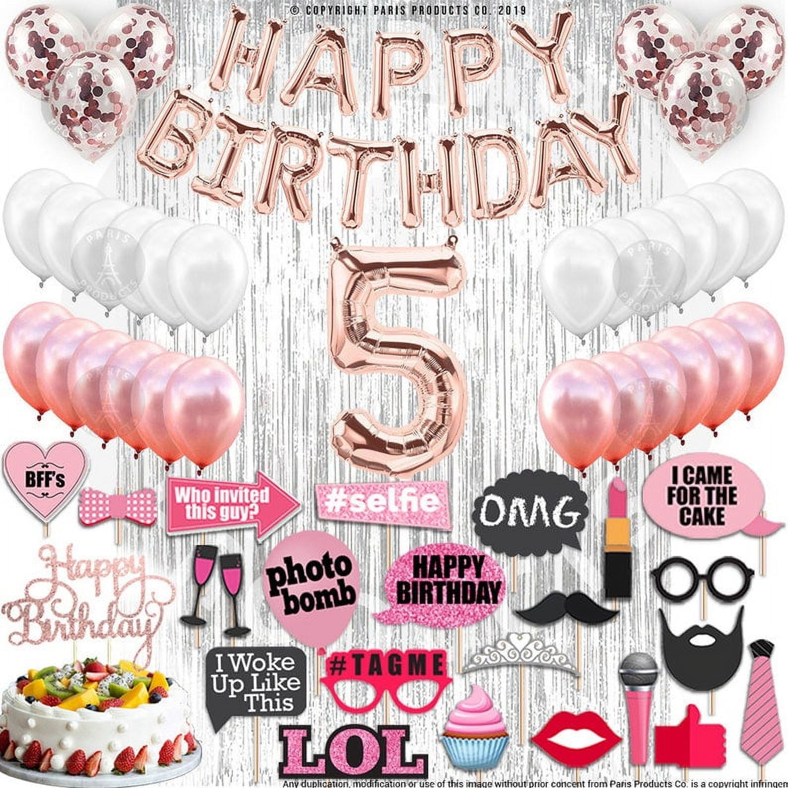 4th Birthday Decorations Party Supplies, Rose Gold 4Number Balloons 4th Foil Mylar Balloons Latex Balloon Decoration 4th Birthday Gifts