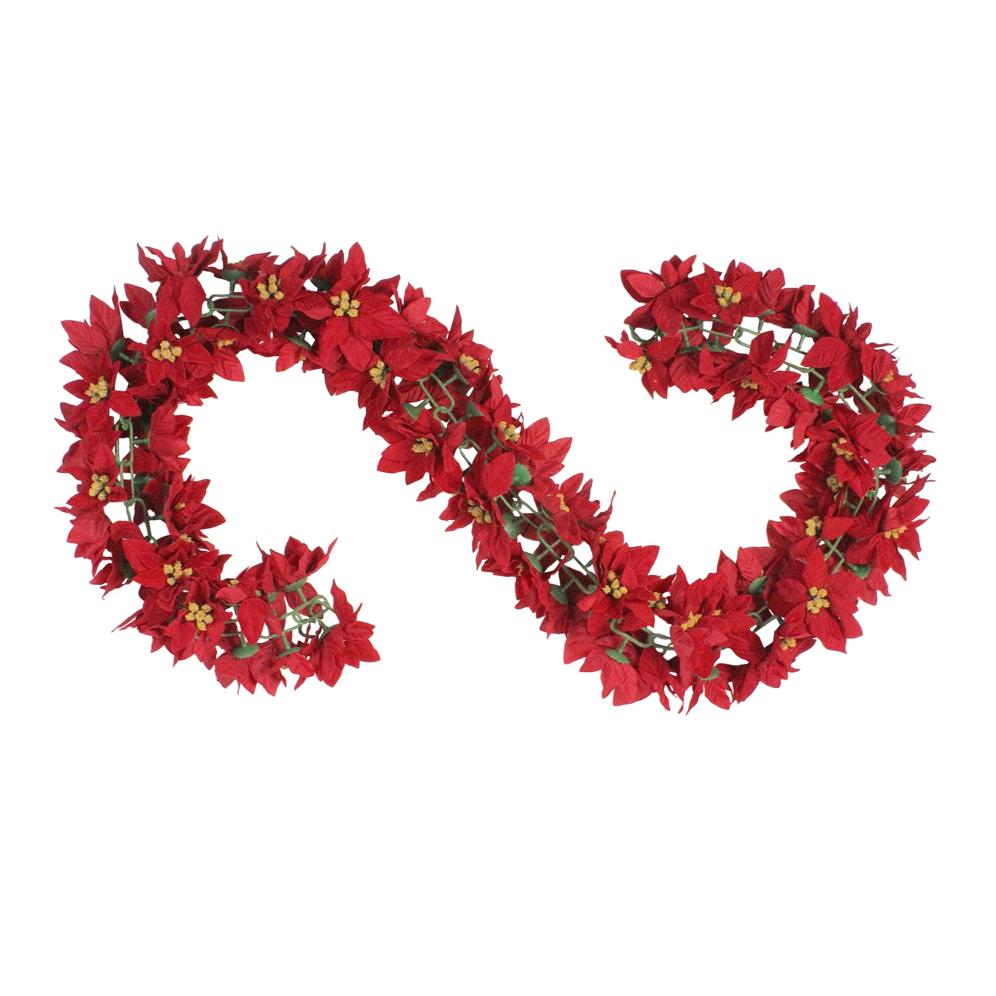 6' Red Poinsettia Floral Artificial Christmas Garland - Unlit
