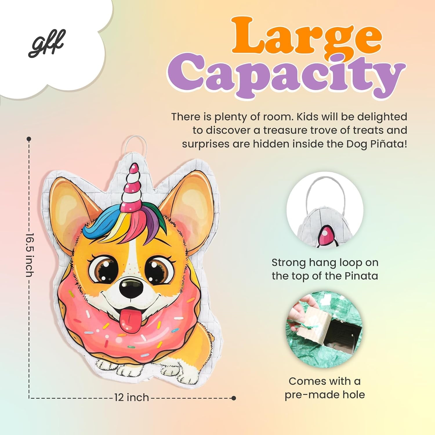 Dog Donut Pinata Bulk Candy Fill Spill Pinatas - Puppy Party Favor Game for Kids Boys Birthday Parties Supplies - Animal Theme for Baby Shower School Carnivals Dog Party Event - 16.5 X 12 X 4 Inch