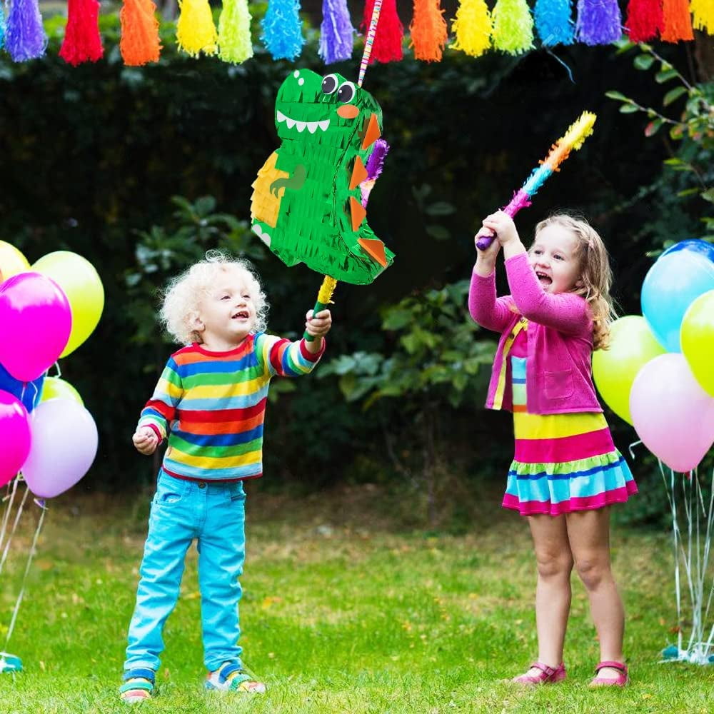 Dinosaur Pinata for Dinosaur Theme Party Favor with Smile & Yellow Belly, Birthday Anniversary Celebration Party Supplies (16.5 x 13.5 x 4 inches)