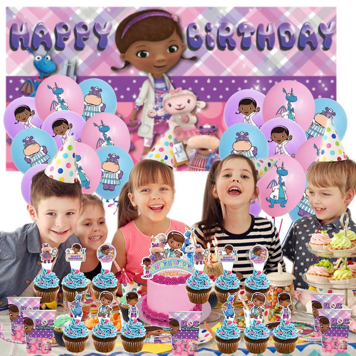 Doc Mcstuffins Birthday Party Supplies Balloons Plates Decoration Cake Topper Decor Tableware Banner Backdrop
