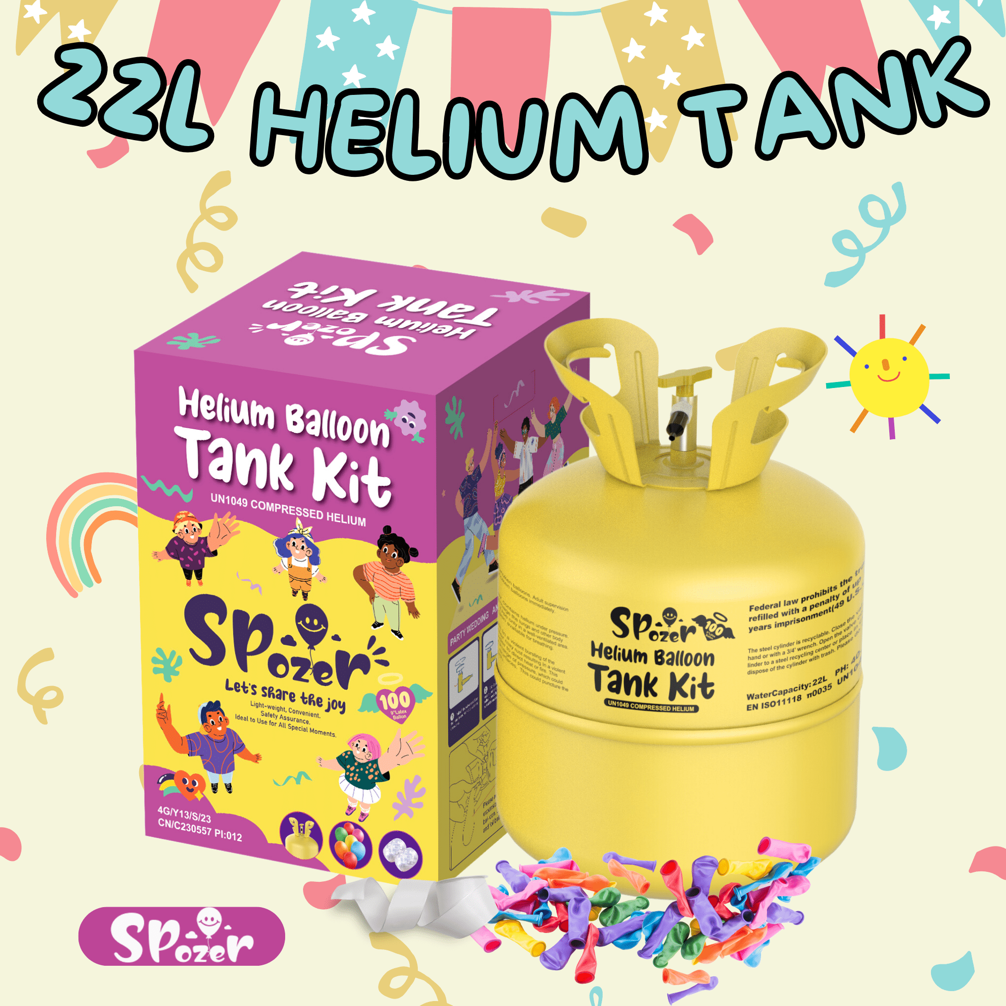Spozer 22L Helium Tank  up to 100 Latex Balloons at Home Helium  Kit Blend for Birthdays Anniversaries Parties