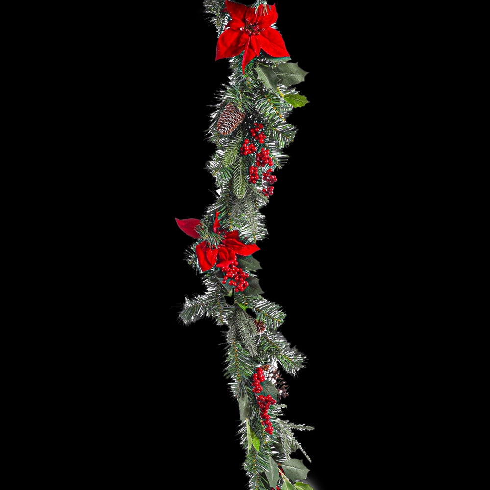 Alta Innova G48 MFMG6746X6X 6 ft. Pine Garland Poinsettia, Berries, Snowcap Pinecones