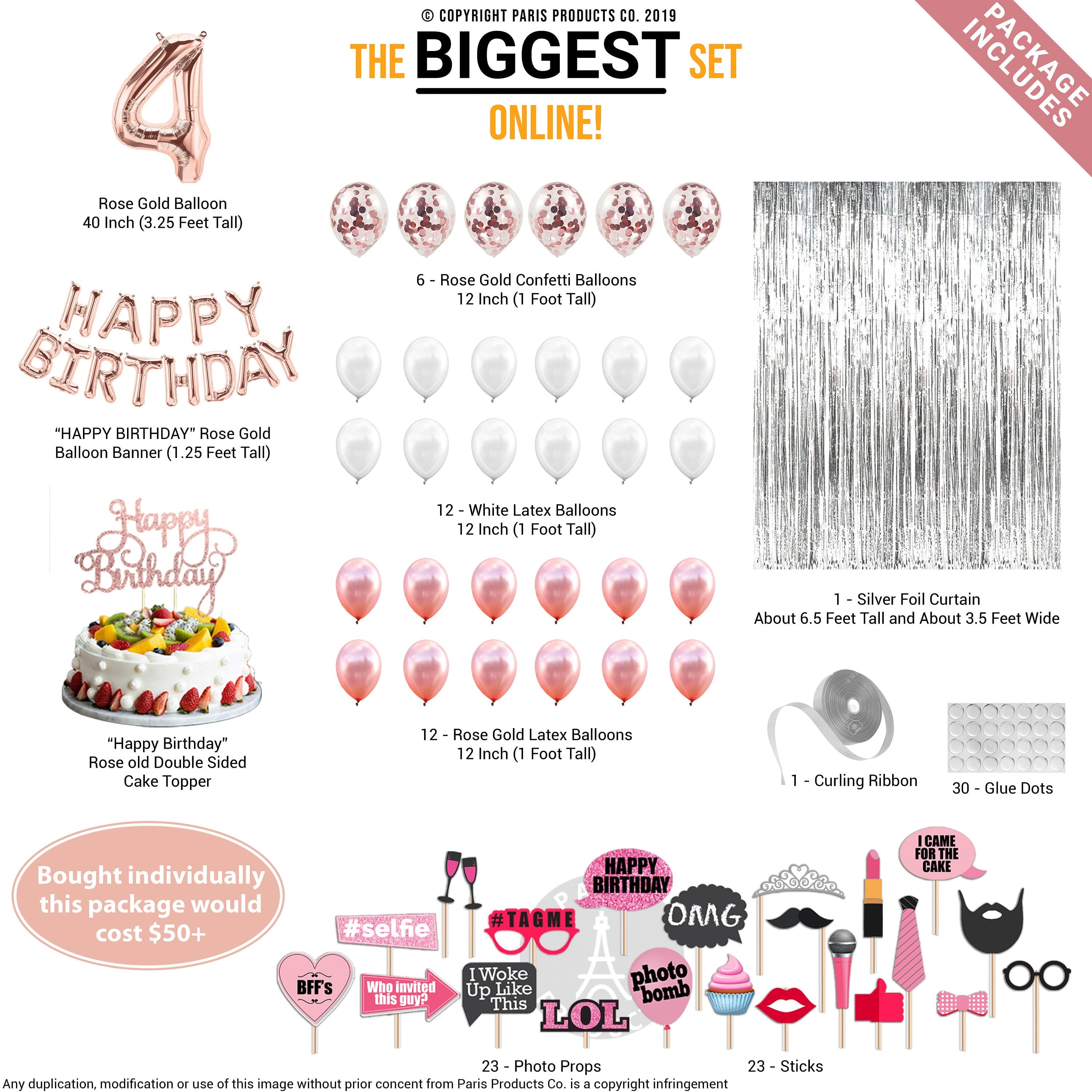 4th Birthday Decorations Party Supplies, Rose Gold 4Number Balloons 4th Foil Mylar Balloons Latex Balloon Decoration 4th Birthday Gifts