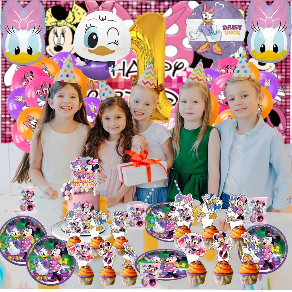 Daisy Minnie bowtique Party Supplies Decor Tableware Backdrop Banner Cake Topper Balloons Birthday Decorations