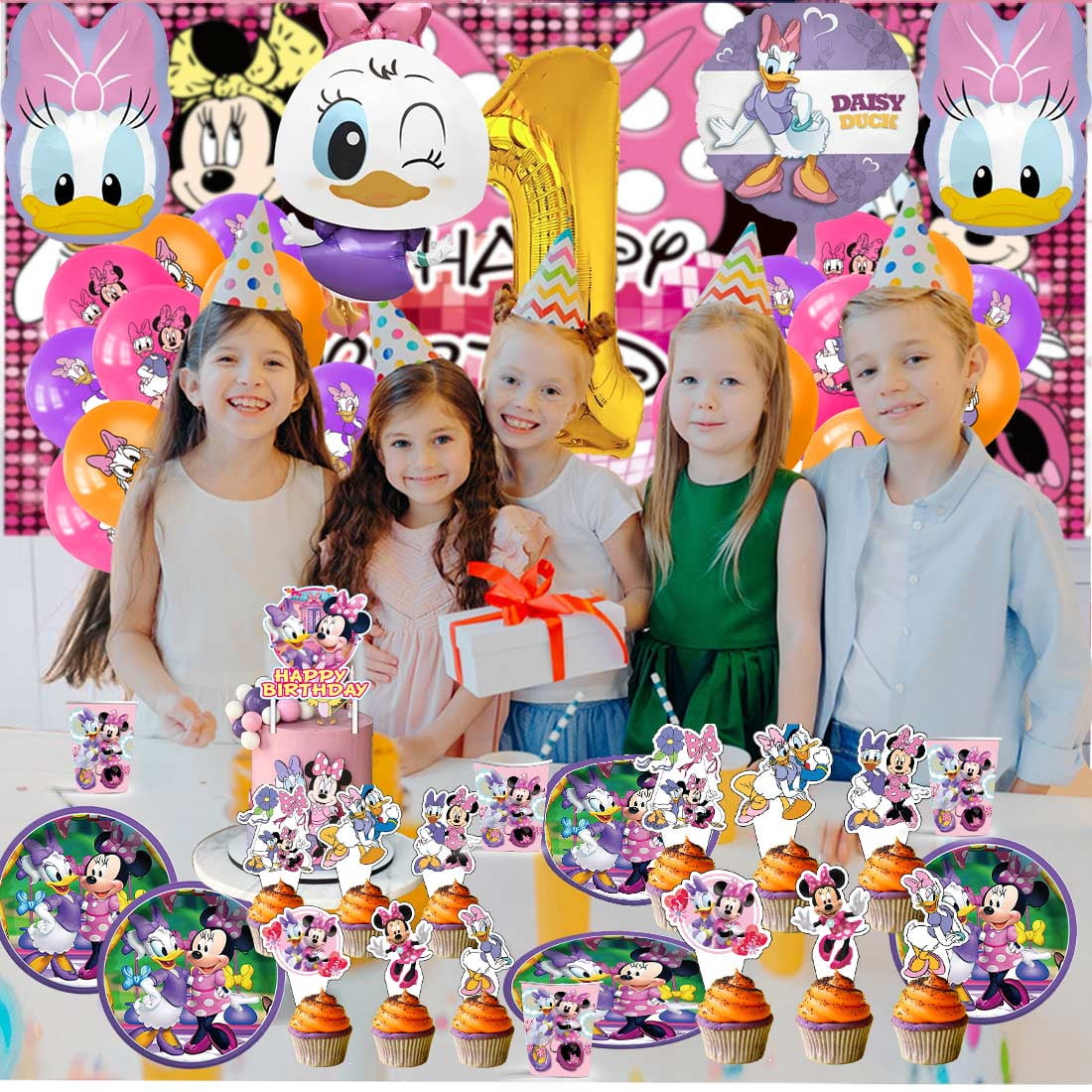 Daisy Minnie bowtique Party Supplies Decor Tableware Backdrop Banner Cake Topper Balloons Birthday Decorations