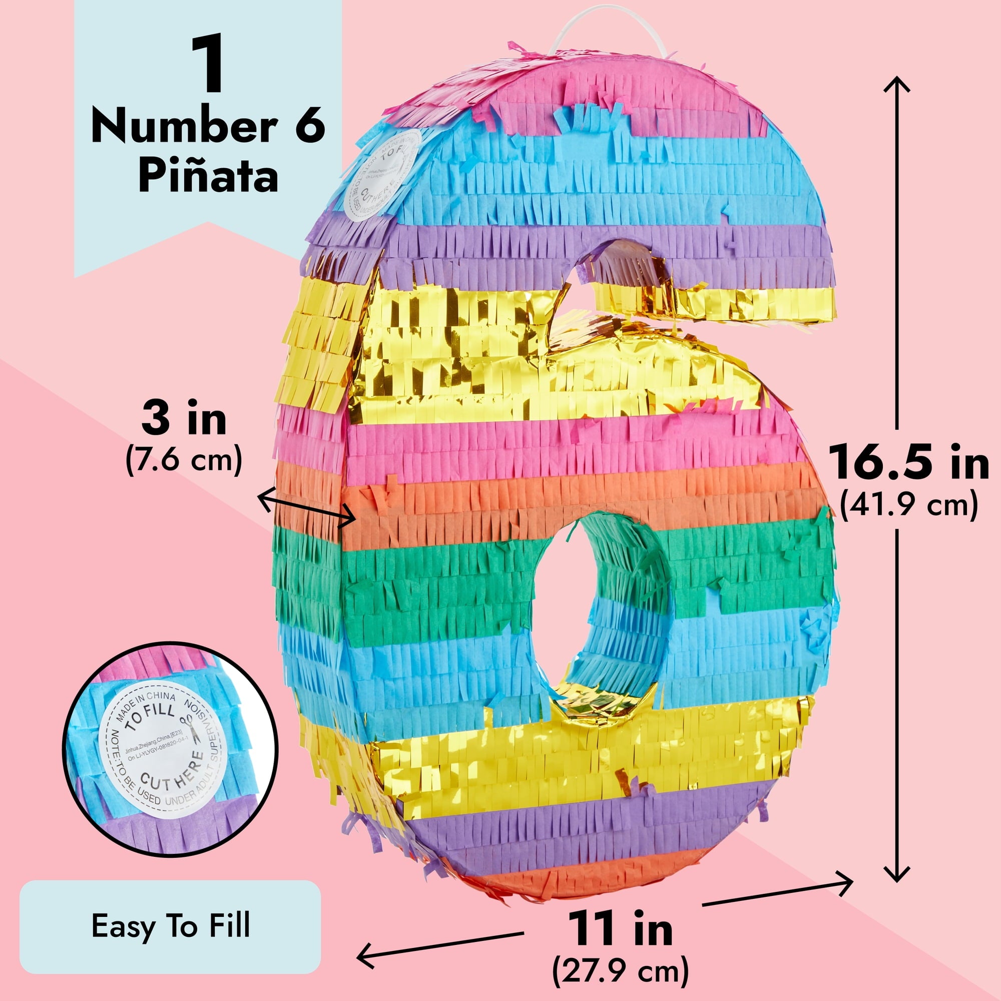 BLUE PANDA Rainbow Number 6 Pinata for Kids Ages 3-14 Birthday Party Supplies, Fiesta, Anniversary Celebration, Small (11.3 x 16.5 x 3 In)