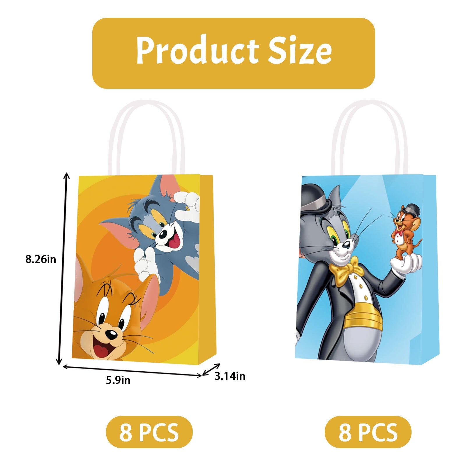 16 Pcs For Tom and Jerry-Themed Party Favor Bags - Candy Gift Bags with Handles for Celebrations and Event Decorations