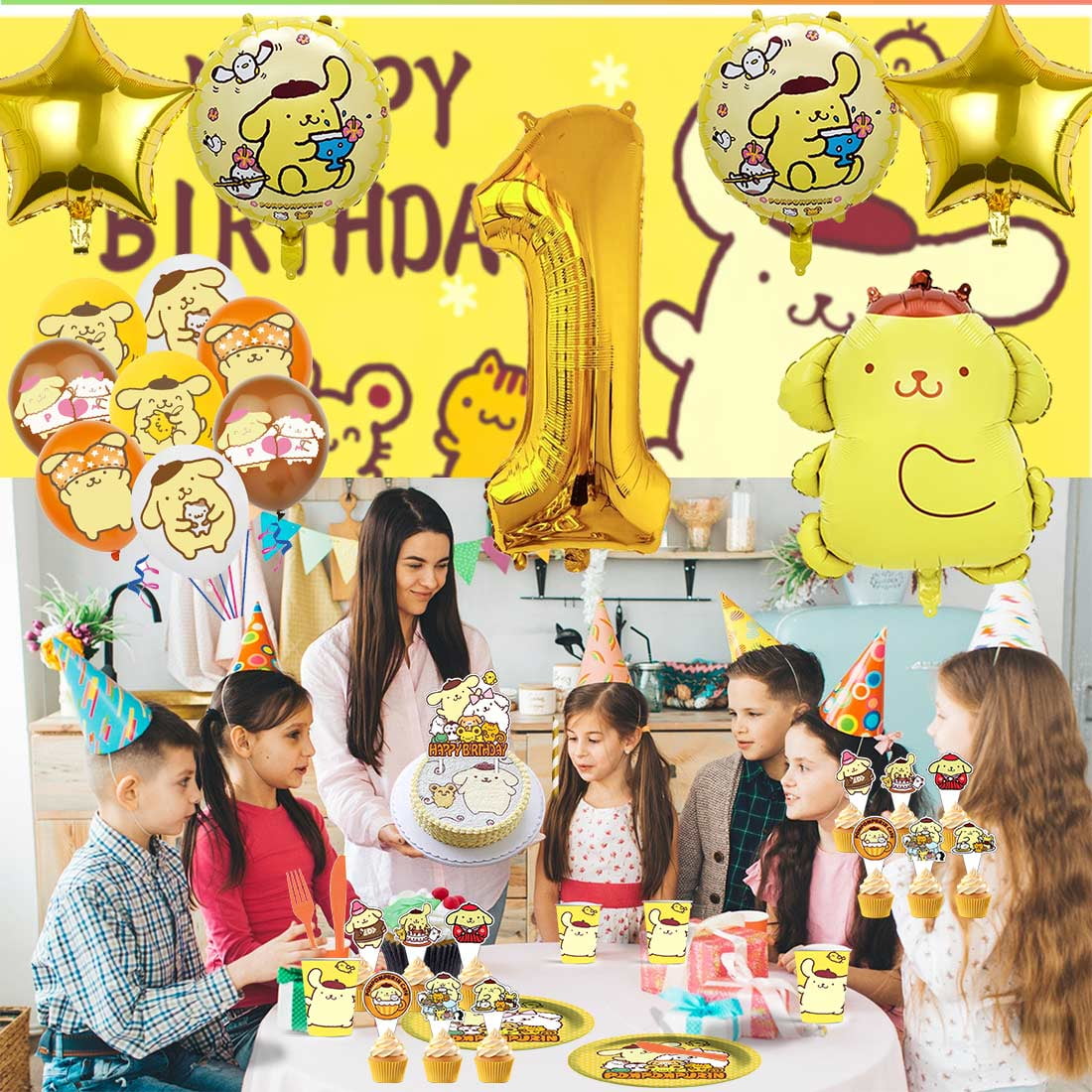 Pompompurin Party Supplies Decor Tableware Backdrop Banner Cake Topper Balloons Birthday Decorations