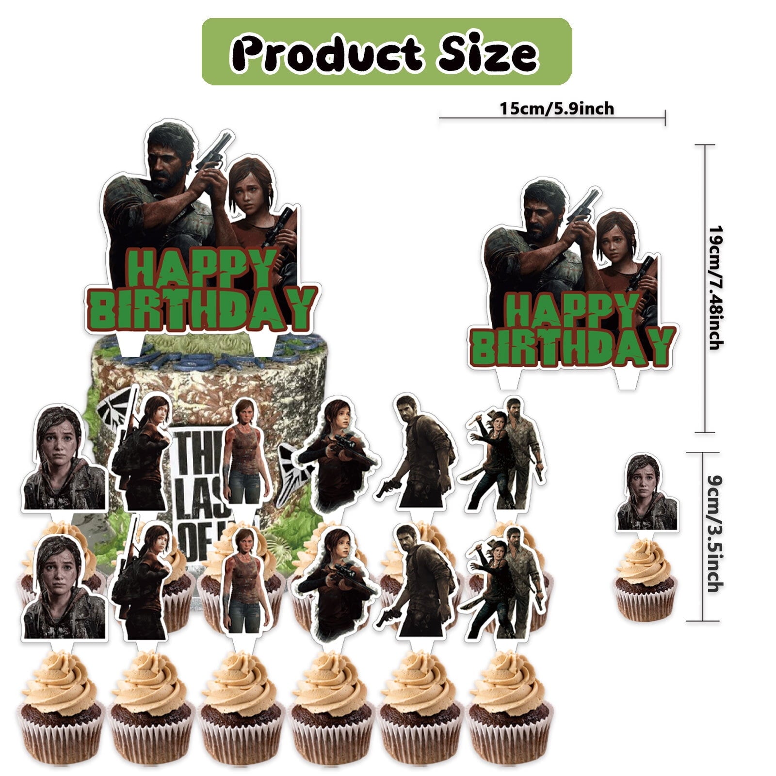 32 Pcs For The Last of Us Theme Birthday Party Decorations,With 1 Happy Birthday Banner Garland,13 Cupcake Toppers,18 Balloons for Party Decorations