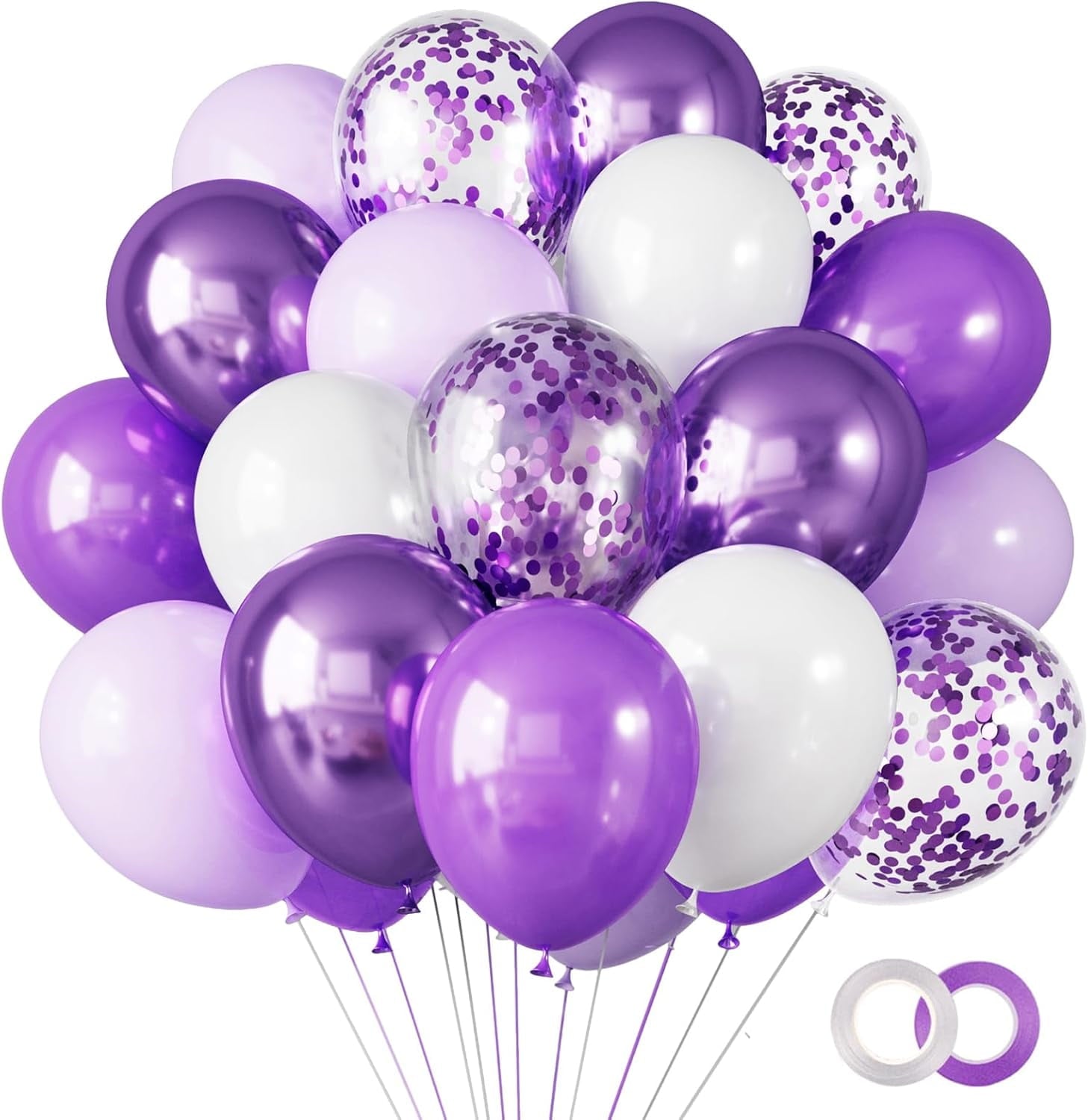 65 Pcs 12 Inches Lavender Purple Balloons, Purple Metallic and Confetti Balloons for Valentine's Day, Baby Shower, Girls Birthday, Wedding, Anniversary Party Decorations