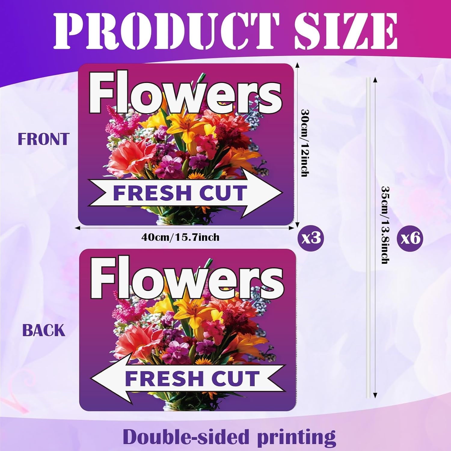 3 Pack Fresh Cut Flower Yard Signs with Stakes 16 x 12 Inch Double Sided Weatherproof Garden Signs for Flower Shops, Markets Events