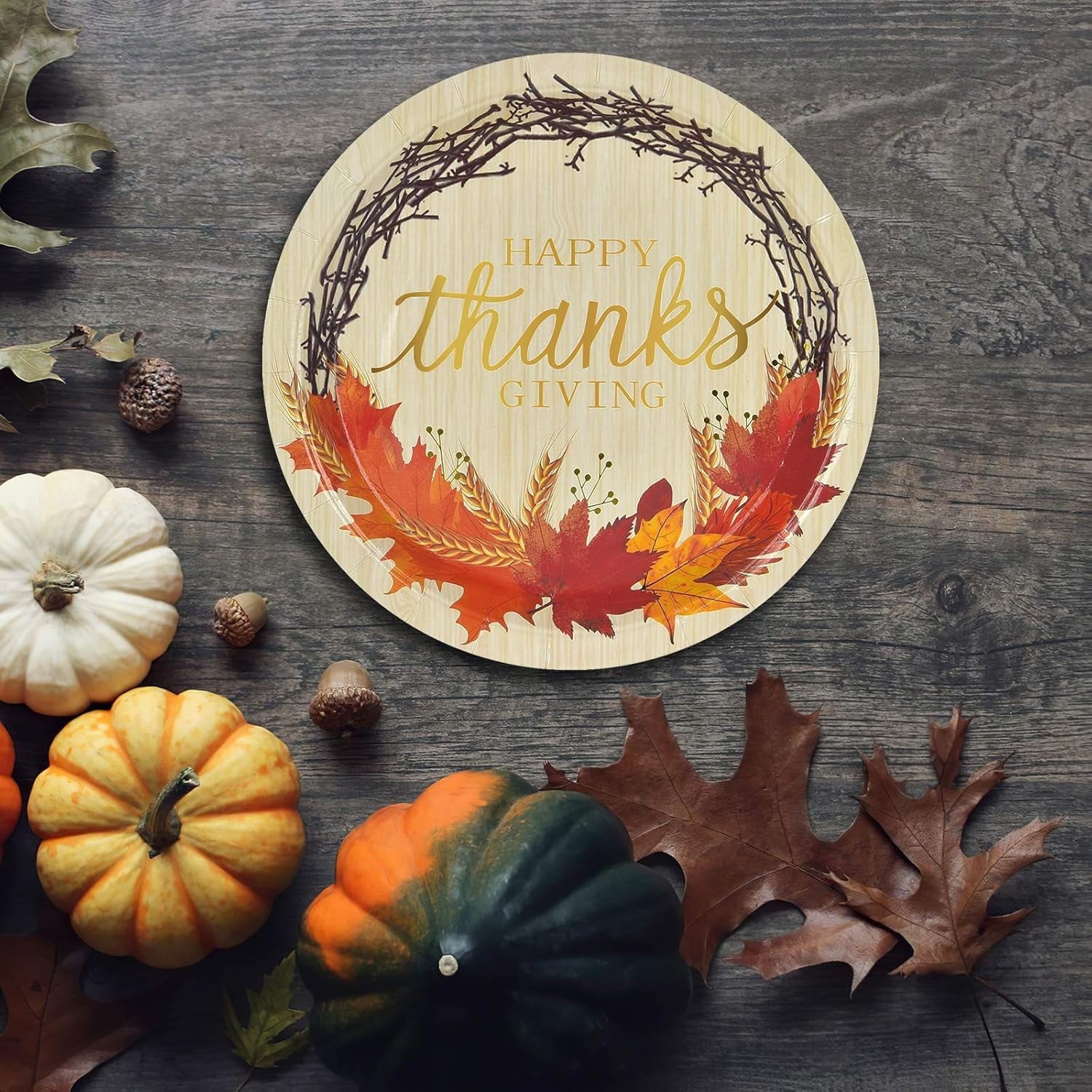 Caltero 200 PCS Thanksgiving Plates and Napkins Serves 50 Guests, Maple Leaves Disposable Dinnerware Set for Fall Holiday Thanksgiving Party Supplies