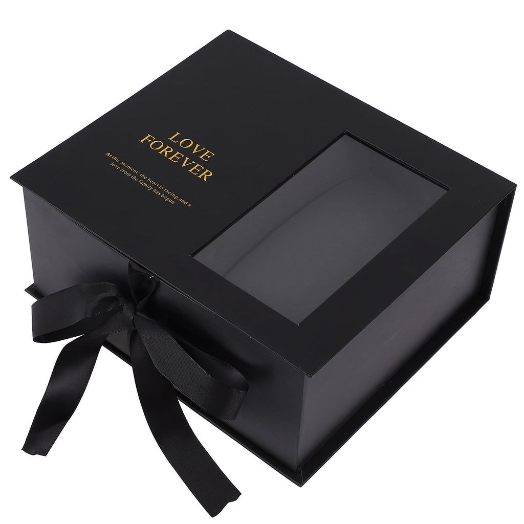 COSMOBETTY 1Pack Black Cardboard Flower Wrapping Box for Bouquet Portable Storage Case 9.8x8.5x4.1in