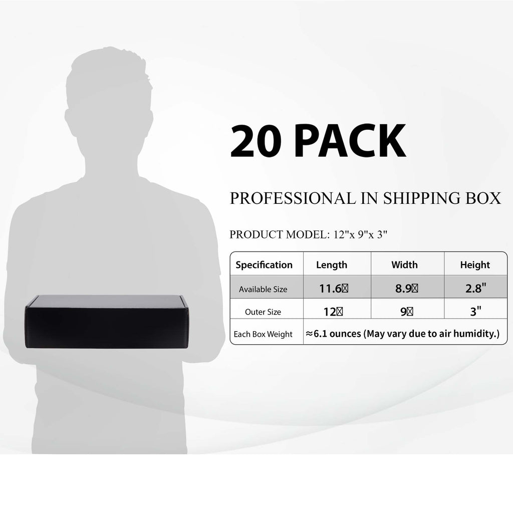 12x9x3 Shipping Boxes, 20 Packs Gift Boxes for Shipping Business Party, Black