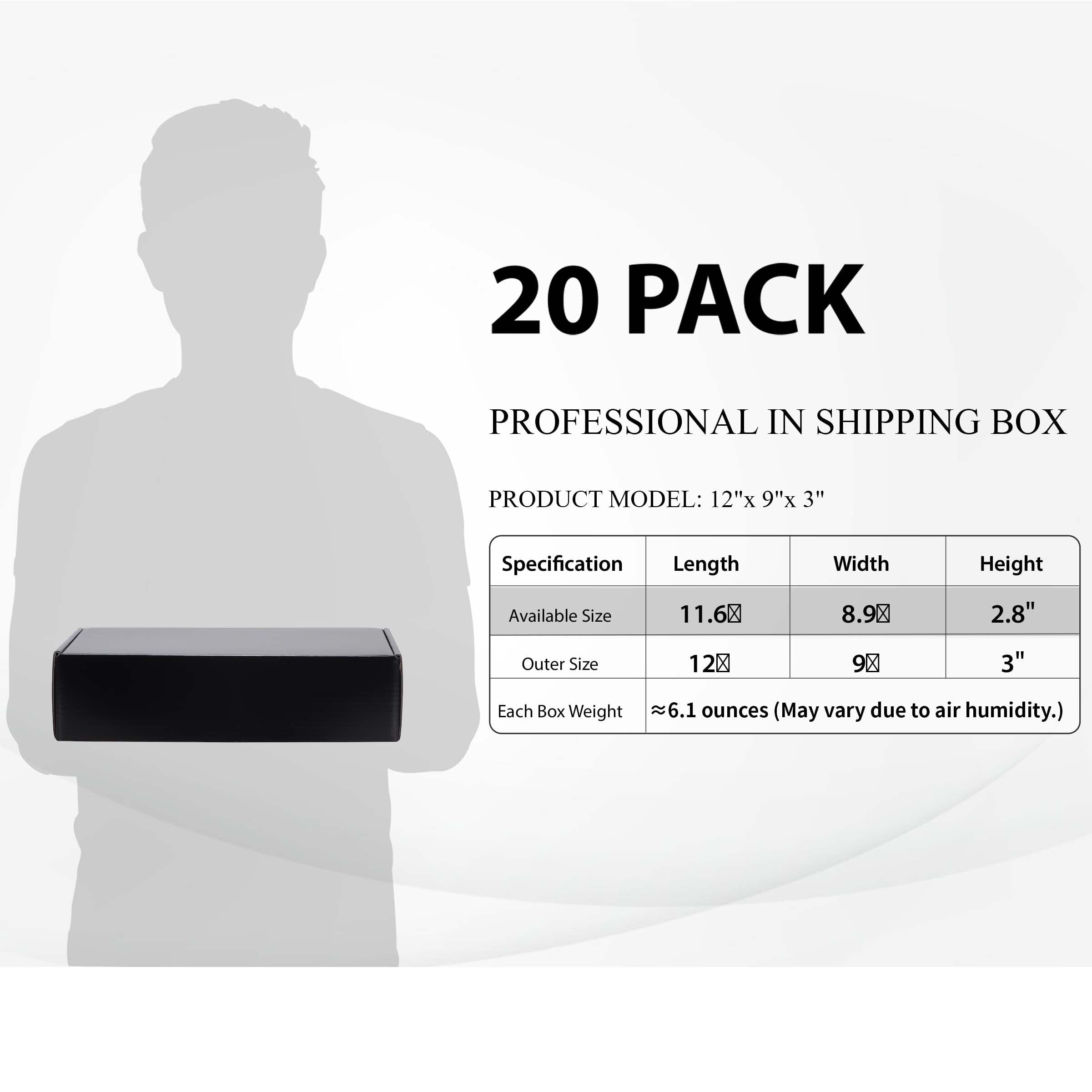 12x9x3 Shipping Boxes, 20 Packs Gift Boxes for Shipping Business Party, Black