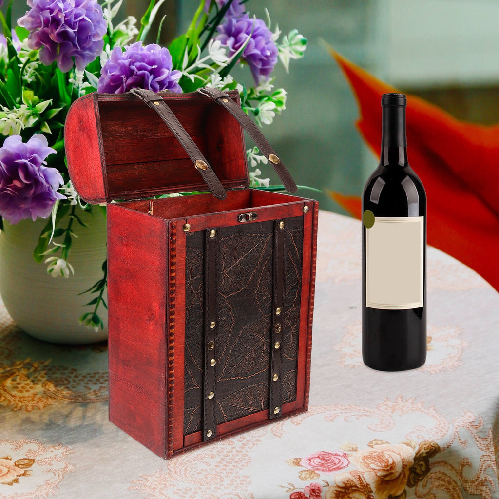 MLINS Vintage Wood Double Bottle Wine Box Wine Box Wine Gift Box Wine Wrapping Box