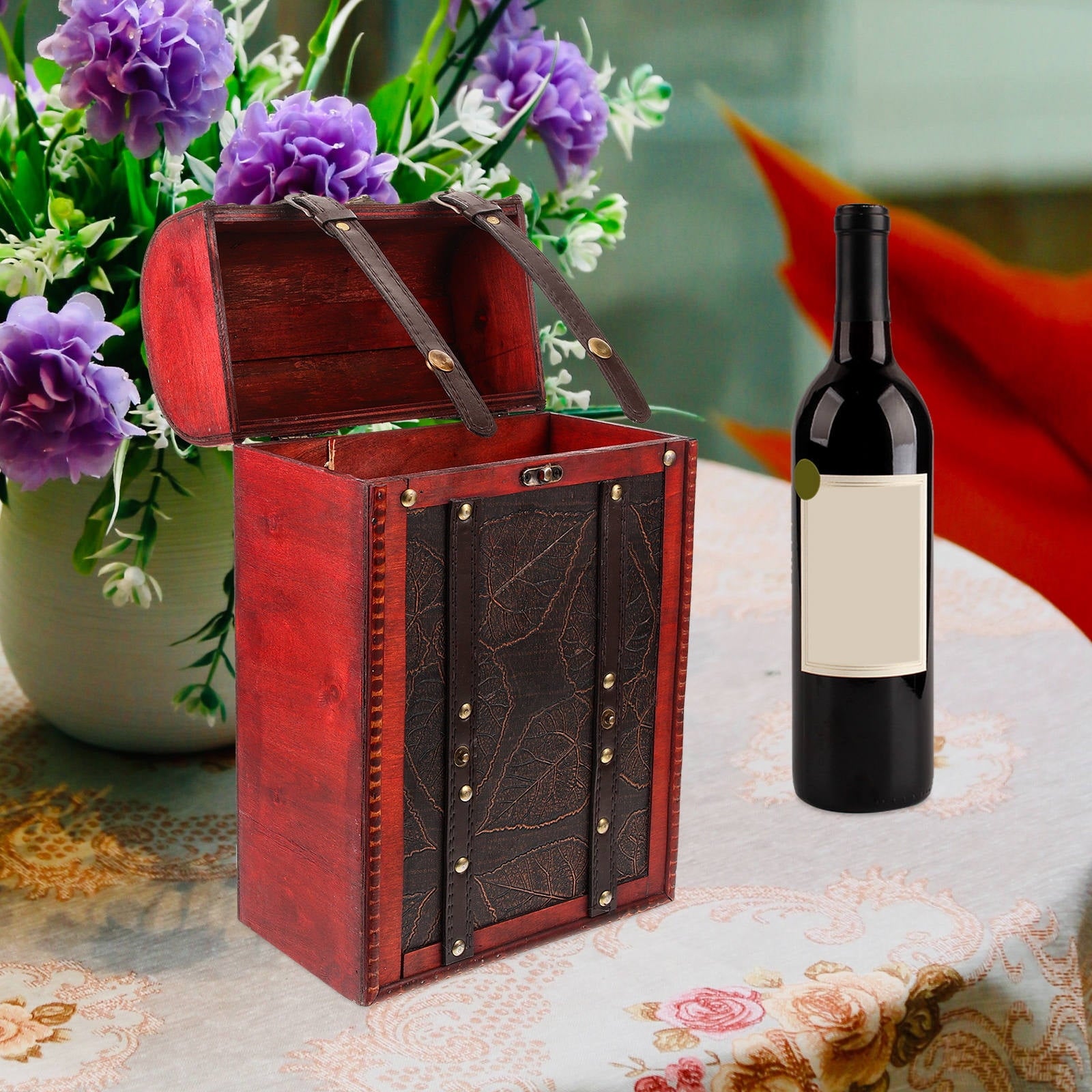 MLINS Vintage Wood Double Bottle Wine Box Wine Box Wine Gift Box Wine Wrapping Box