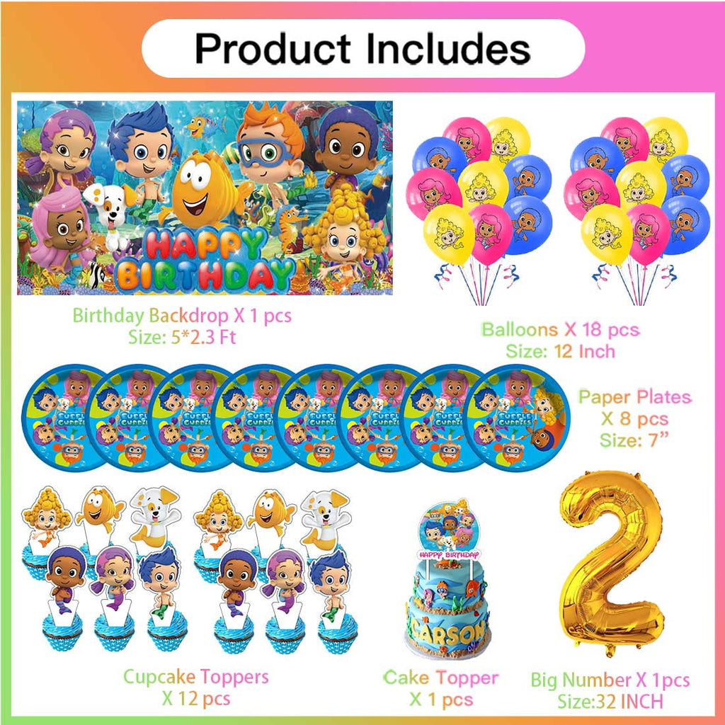 Bubble Guppies Balloons Party Supplies 2nd Decor Tableware Birthday Cake Topper Decorations Banner Backdrop