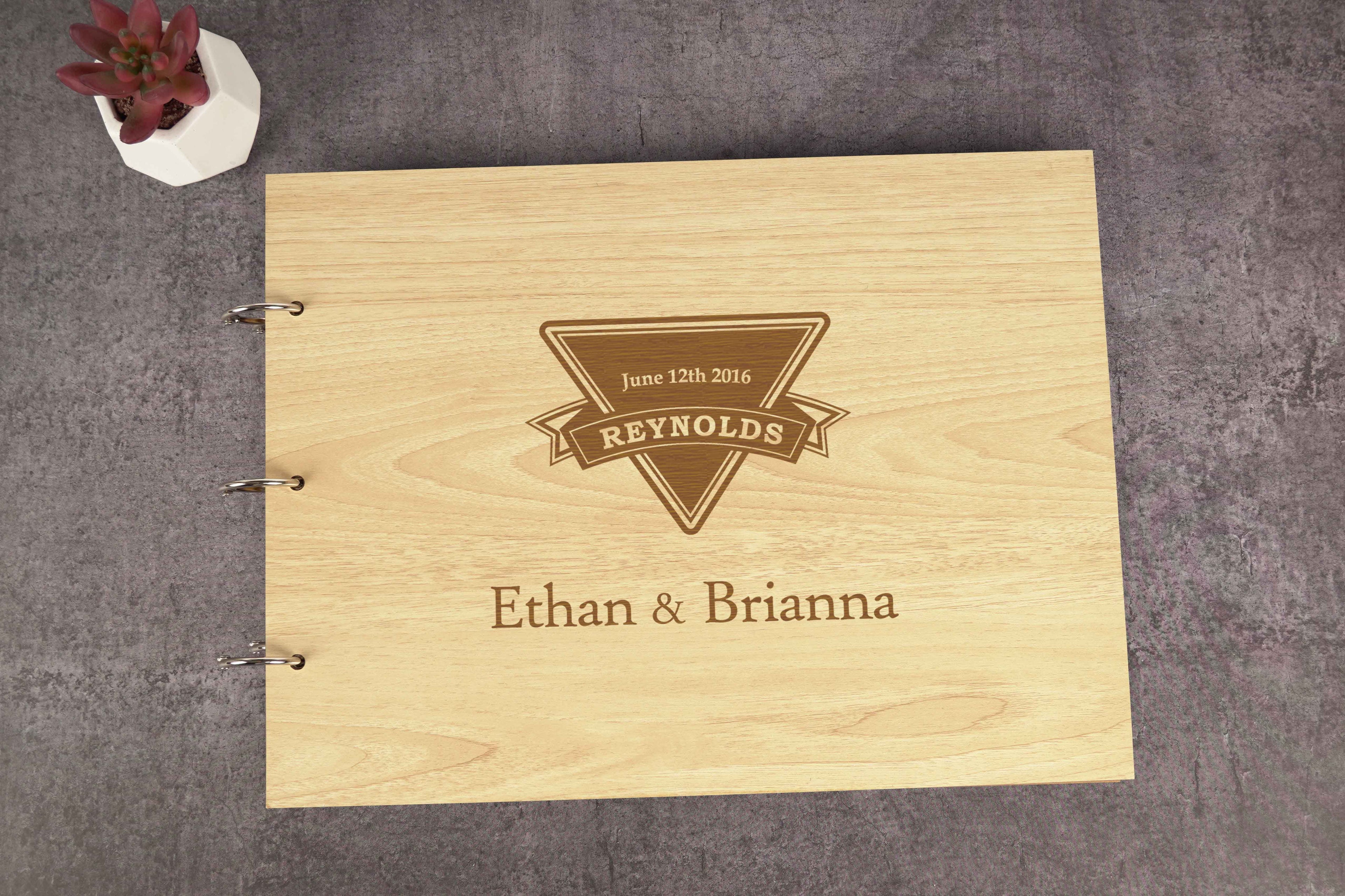 Darling Souvenir Personalized Engraved Laser Cut Wedding Guest Book Wooden Cover Sign-in Book Registry Guestbook Scrapbook-3G
