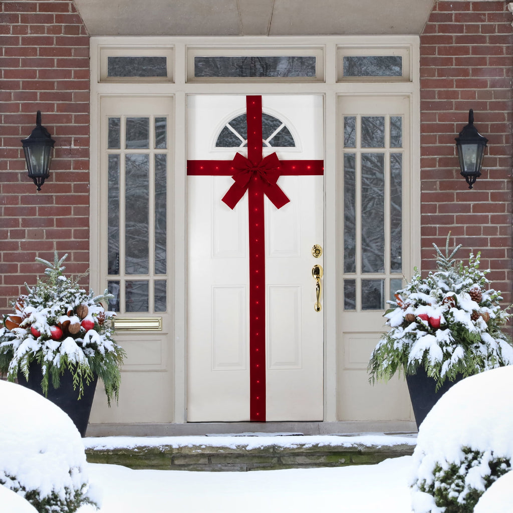 Northlight 14' Pre-Lit Battery Operated Red Velvet Christmas Door Bow