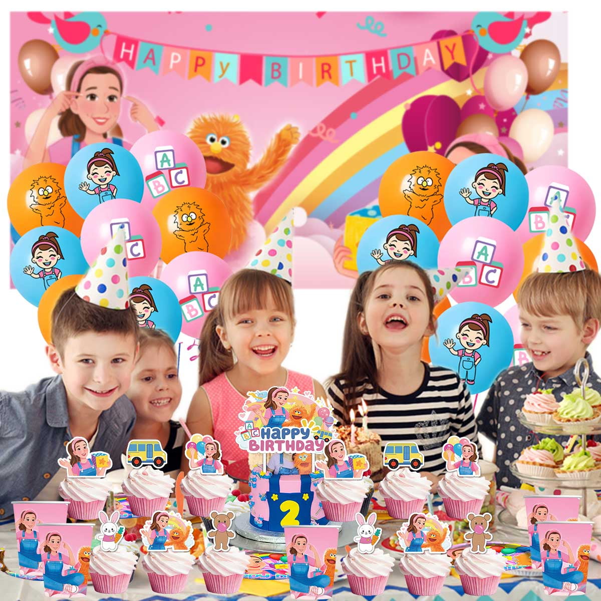 Ms Rachel Party Supplies Birthday Balloons Plates Decoration Cake Topper Decor Tableware Banner Backdrop