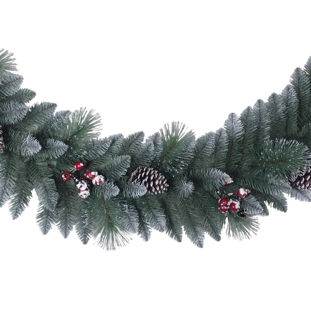 Puleo International Sterling Pine 9 ft. Artificial Garland with Pine Cones Red Berries and Silver Glitter Accents