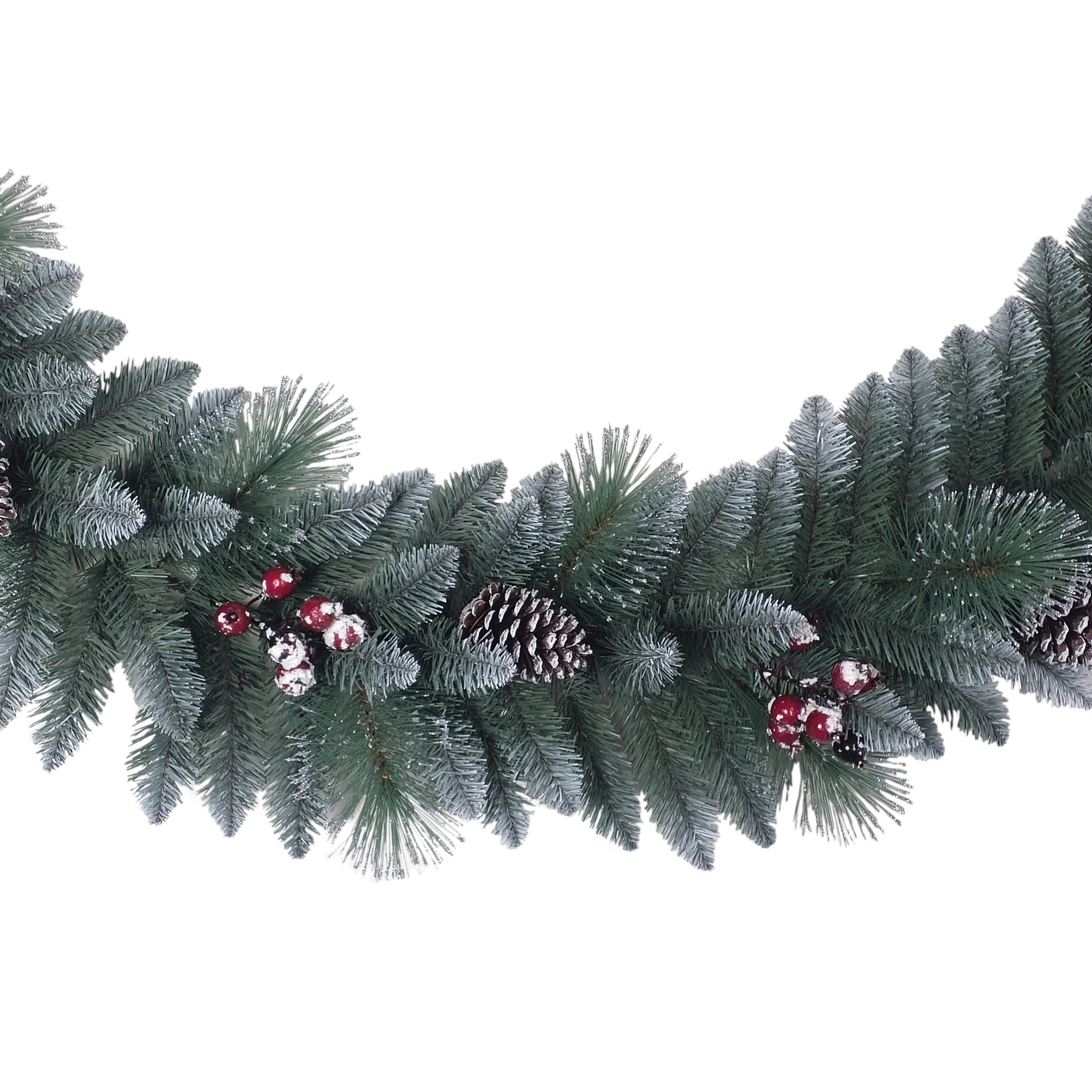 Puleo International Sterling Pine 9 ft. Artificial Garland with Pine Cones Red Berries and Silver Glitter Accents