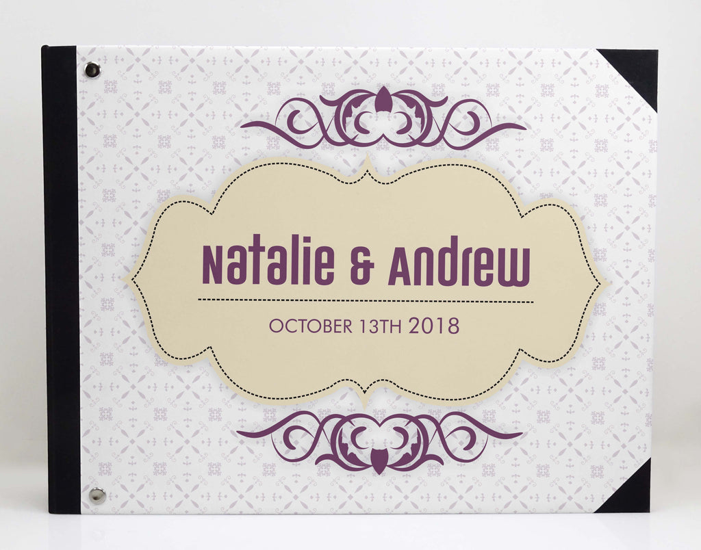 Darling Souvenir White Geometric Wedding Guest Book Hardbound Guest Sign-In Book Guest Registry Guestbook-9 x 12 Inches