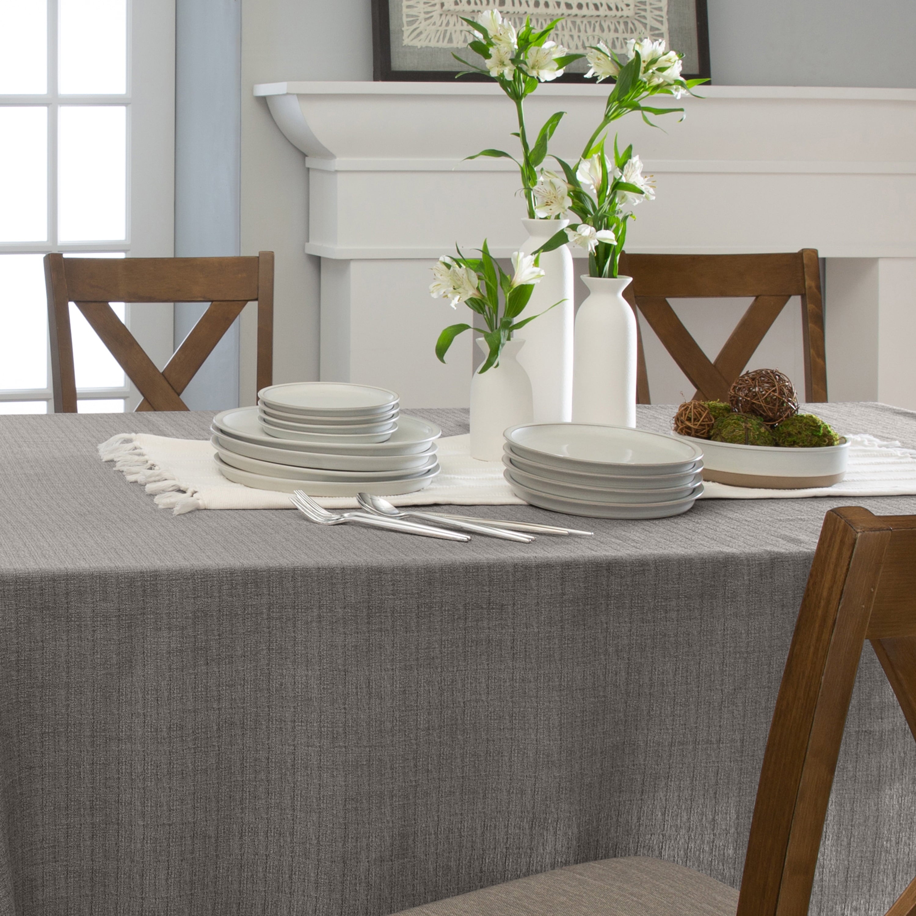 Home Details Chic & Rustic 70"x 144" Rectangle Polyester Tablecloth in Silver