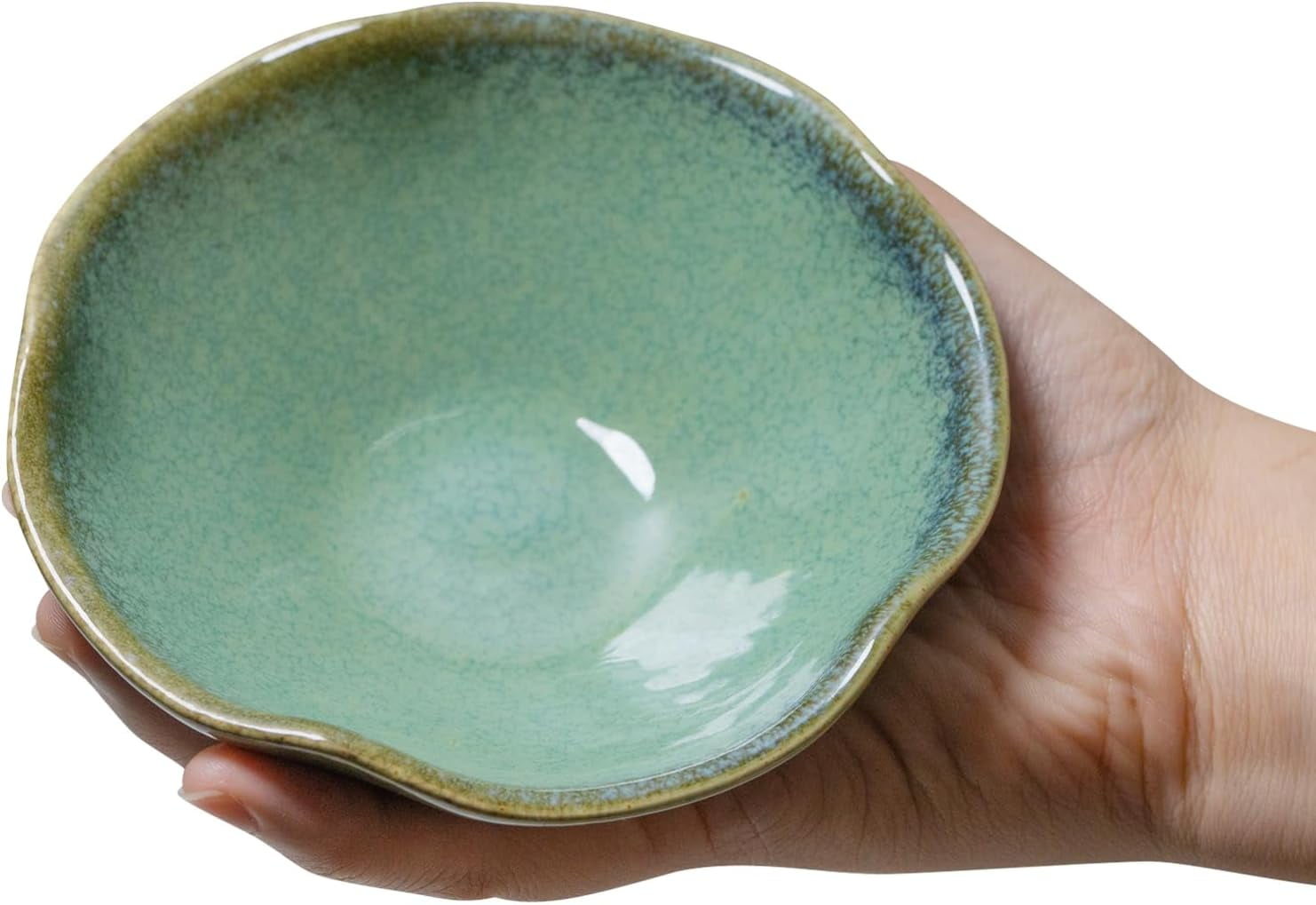 4.72" Small Decorative Bowl, Ceramic Green Key Bowls for Entryway Table, Jewelry Dish, Trinket Holder, Offering Bowl, Bowl, Vintage Home Decor with Unique Irregular Rim