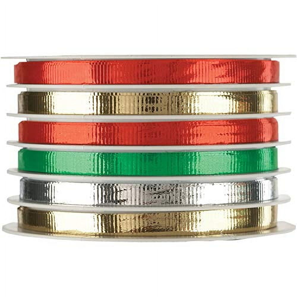 Jillson Roberts 4 Spool-Count Christmas Multi Channel Curling Ribbon Available in 3 Different Assortments, Red/Green/White/Metallic Gold/Silver