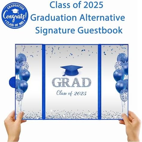 Blue Silver Graduation Party Decorations, Blue Class of 2025 Congratulations Graduates Alternative Signature Guest Book for Men Happy Graduation Gifts Congrats Grad Party Signing Card Board
