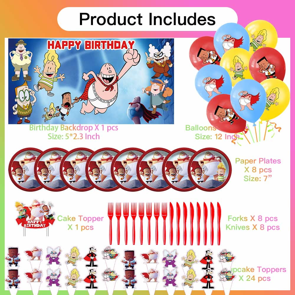 Captain Underpants Party Supplies Plates Decorations Birthday Cake Topper Banner Decor Backdrop Balloons