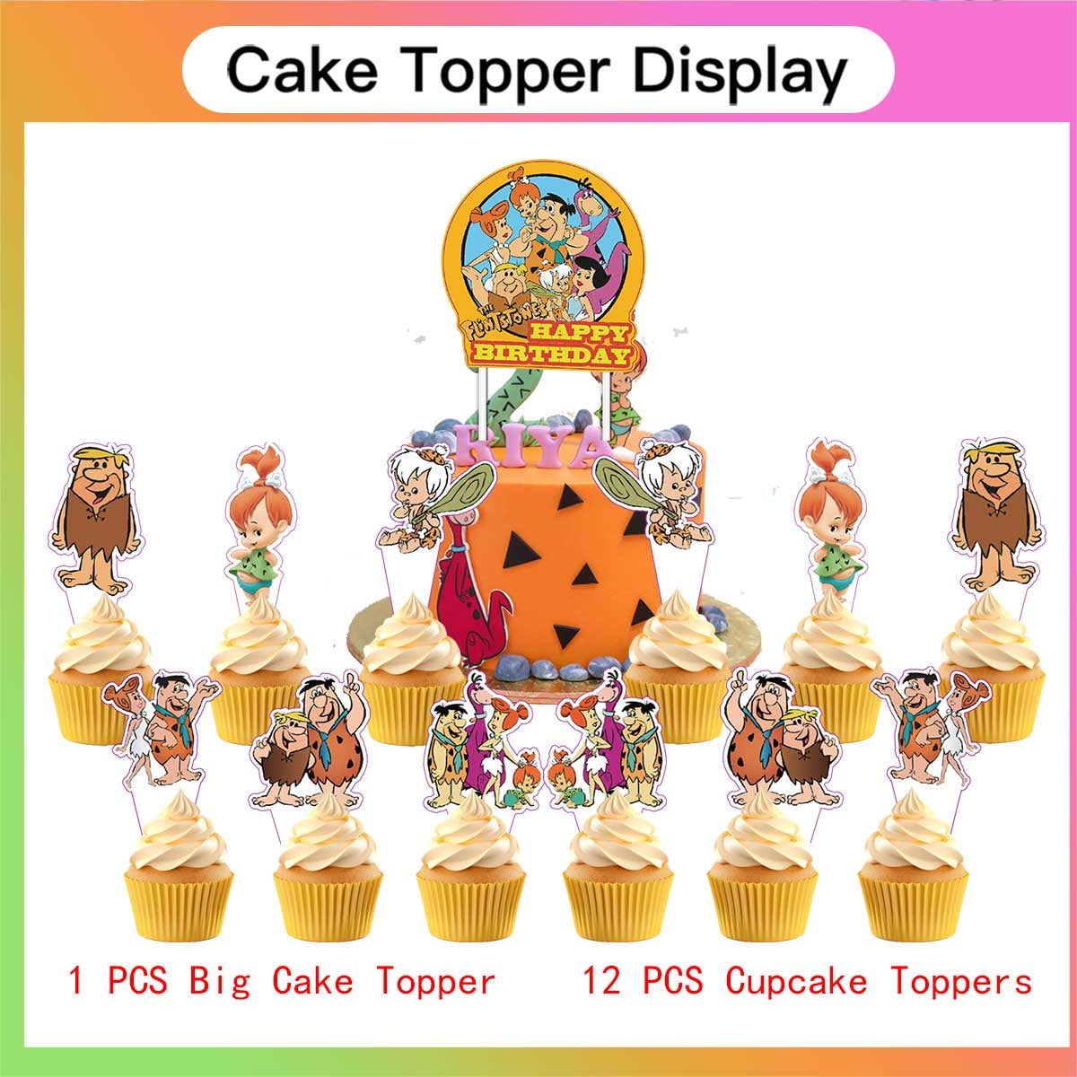 Flintstones Birthday Party Supplies Balloons Plates Decoration Cake Topper Decor Tableware Banner Backdrop