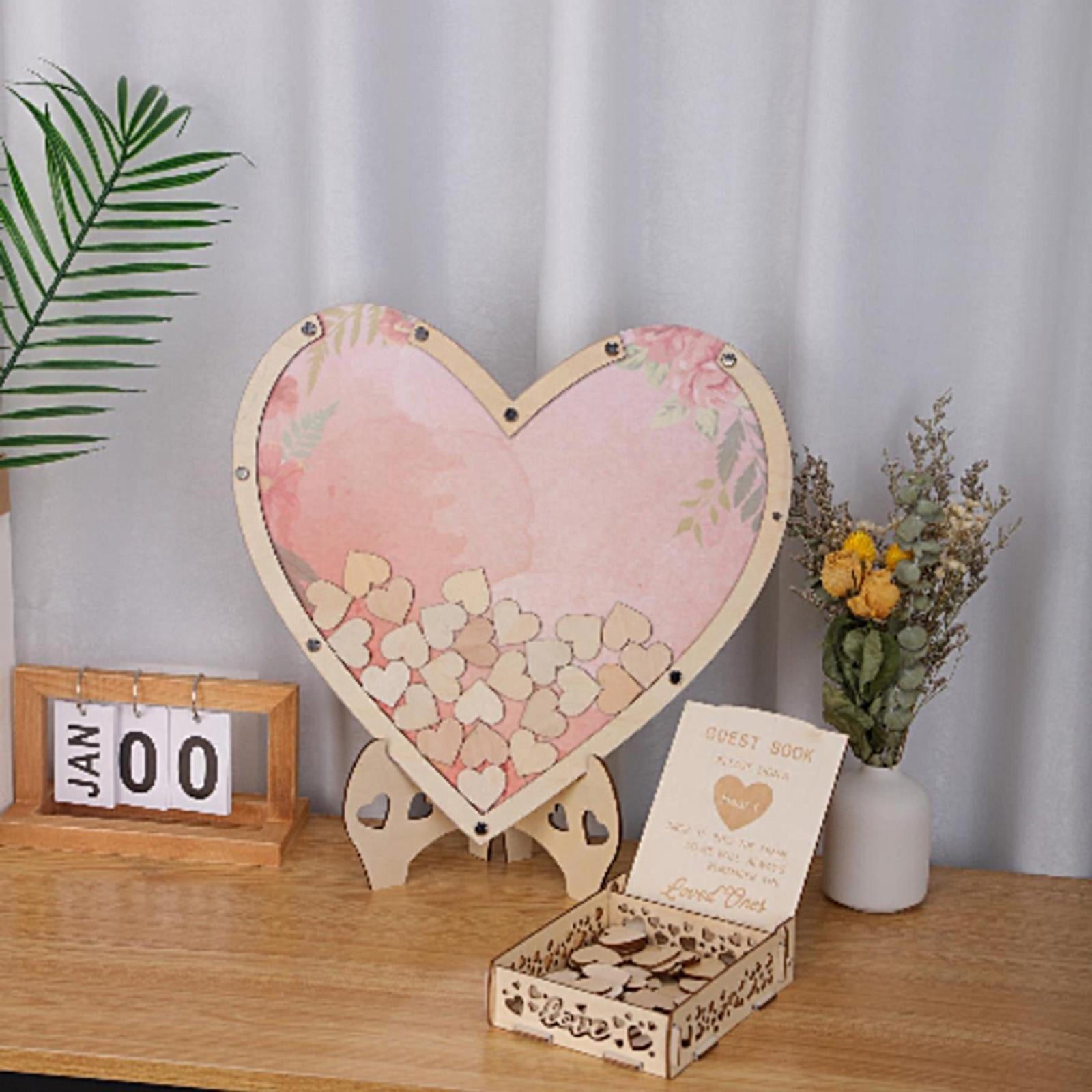 Wedding Guest Book, with 80 Drop Box, Gift Unique Guestbook Sign Book Reception, for Wedding Baby Shower Funeral , Pink Heart