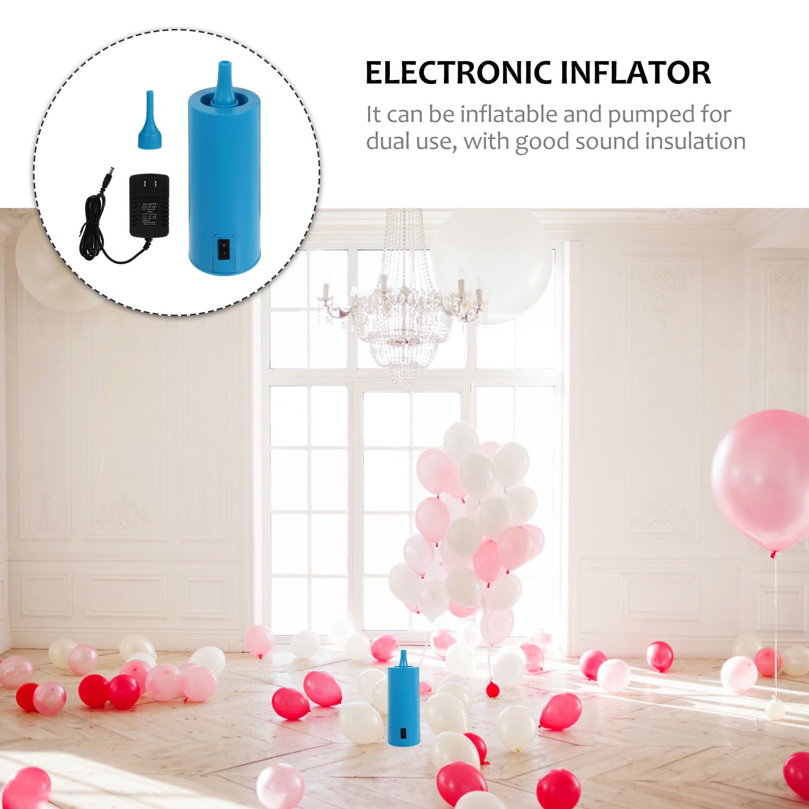 SOPOTUTU Blue Electric Balloon Pump for Party Lightweight Portable ABS Material Dual Use with Sound Insulation 1Pc
