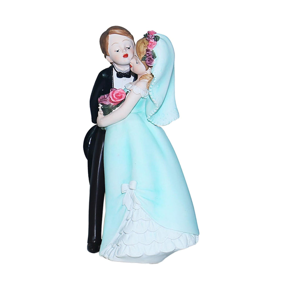 S SERENABLE Wedding Cake Topper Bride and Groom Mini DIY Micro Landscape Miniature Scene People Wedding Cake Dolls Topper for Anniversary Blue Dress