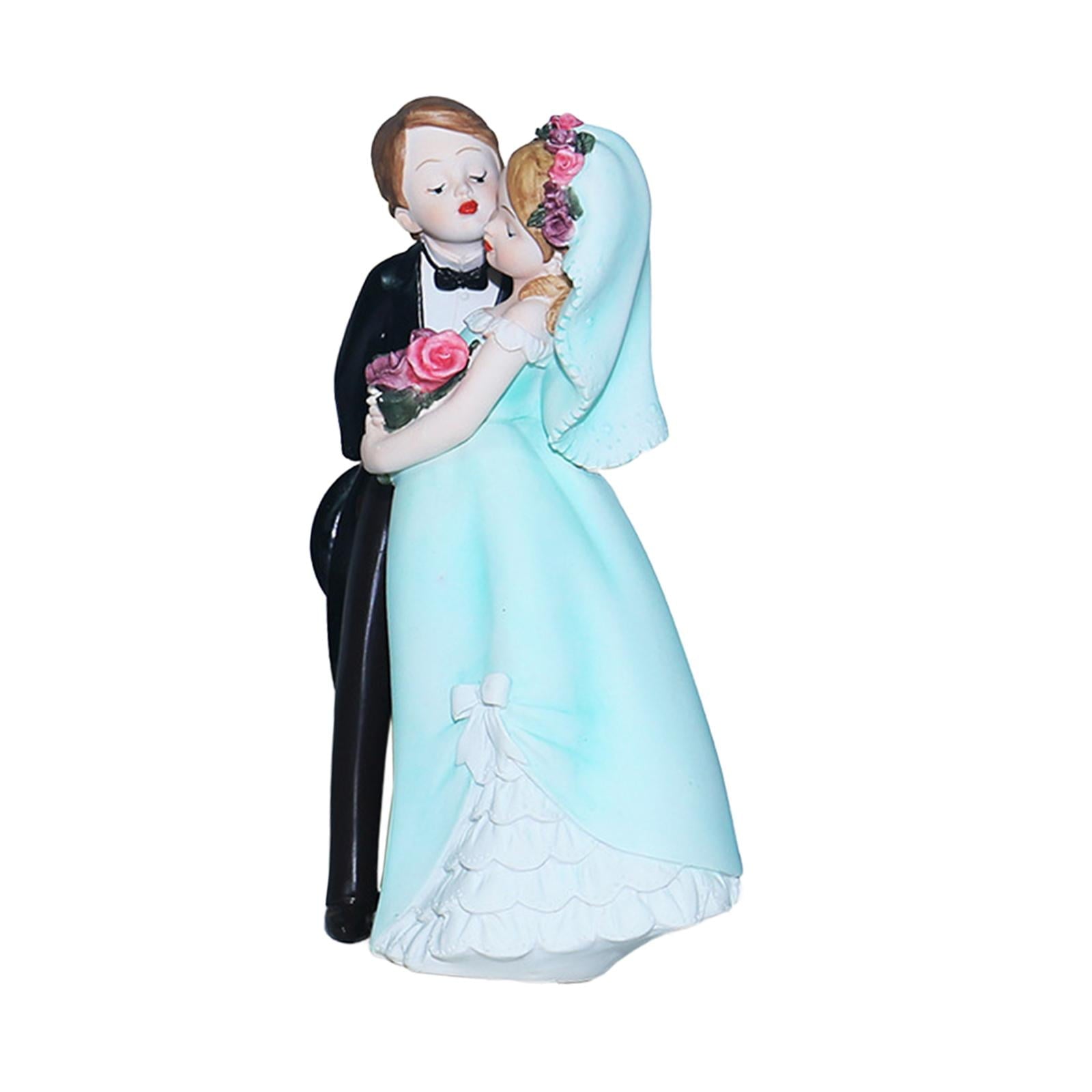 S SERENABLE Wedding Cake Topper Bride and Groom Mini DIY Micro Landscape Miniature Scene People Wedding Cake Dolls Topper for Anniversary Blue Dress