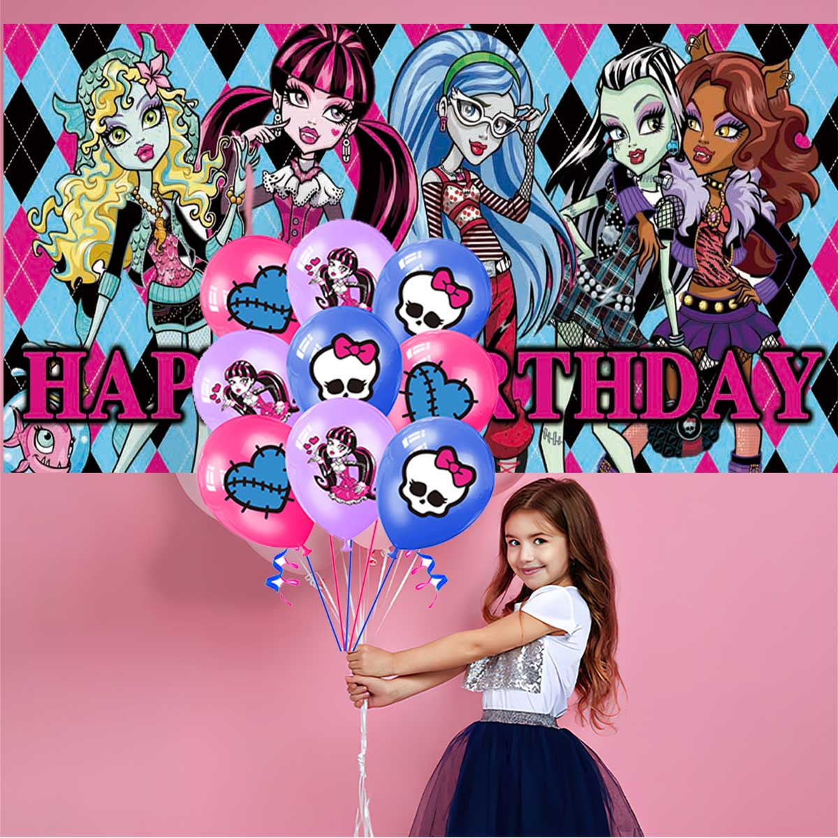 Monster High Birthday Party Supplies Balloons Plates Decoration Cake Topper Decor Tableware Banner Backdrop