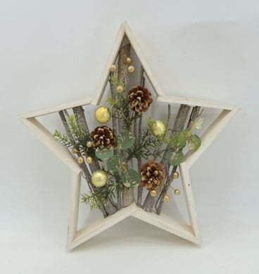Northlight Pinecones and Berries Star Shaped Wooden Christmas Decoration - 14.5"