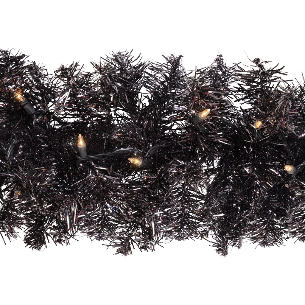 Northlight Pre-Lit Artificial Christmas Tinsel Garland - 9' x 8" - Black - Clear Lights