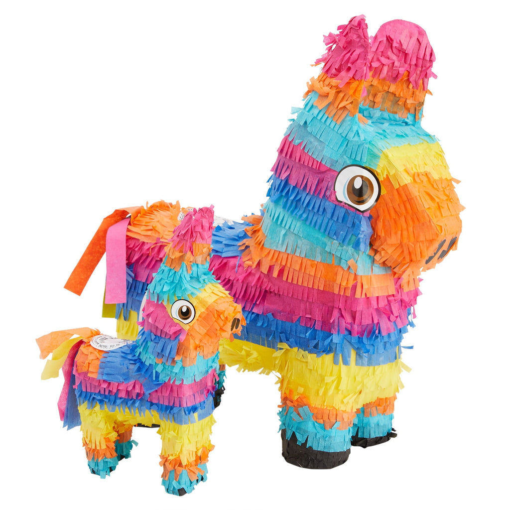 4-Piece Set Small and Mini Donkey Pinata with Stick and Blindfold for Birthday Party, Mexican Fiesta, Cinco de Mayo