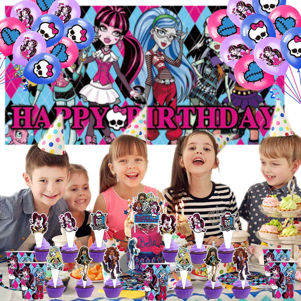 Monster High Birthday Party Supplies Balloons Plates Decoration Cake Topper Decor Tableware Banner Backdrop