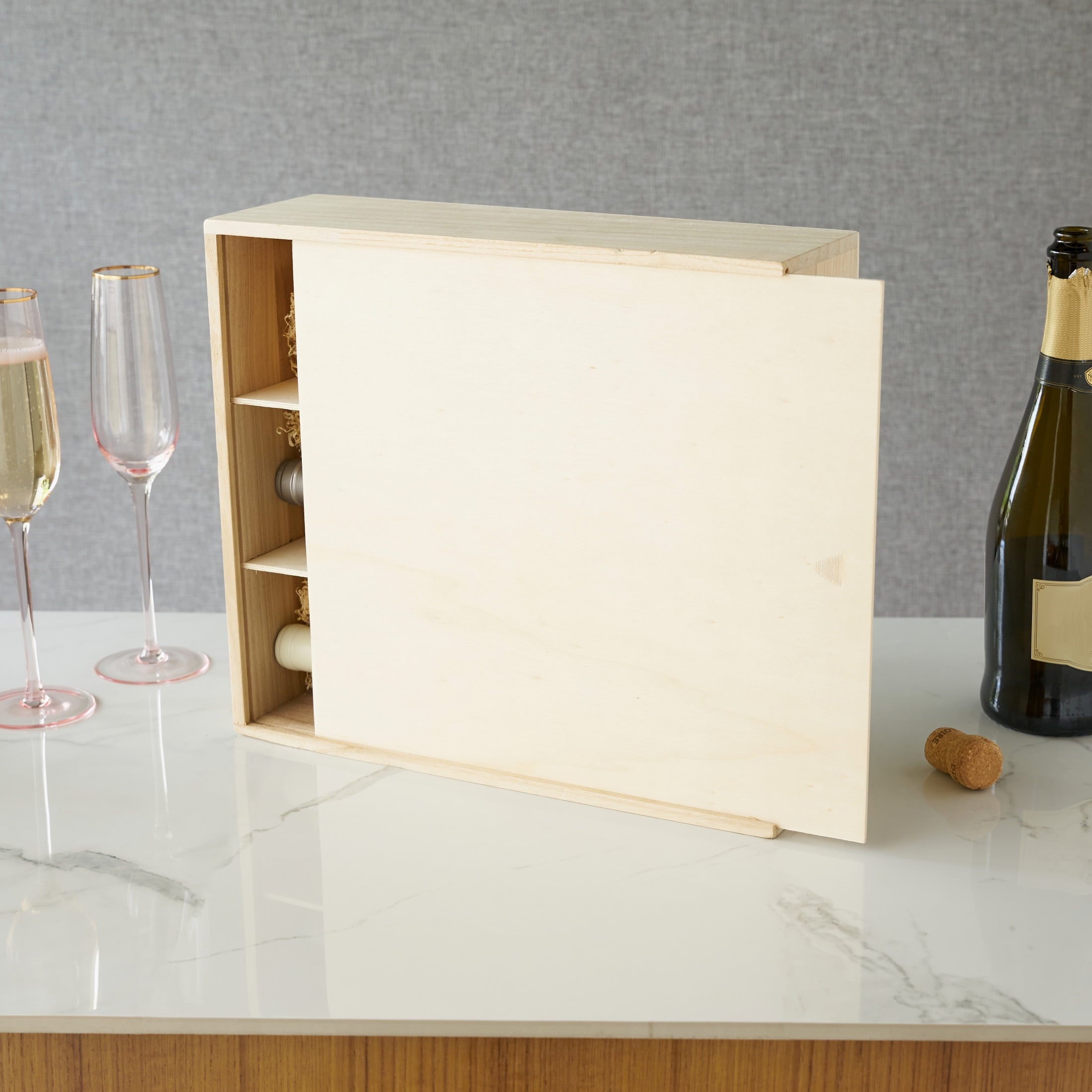 Twine Decorative Wine Gift Box, 3-Bottle Wine Box, Paulownia Wood, Gifts